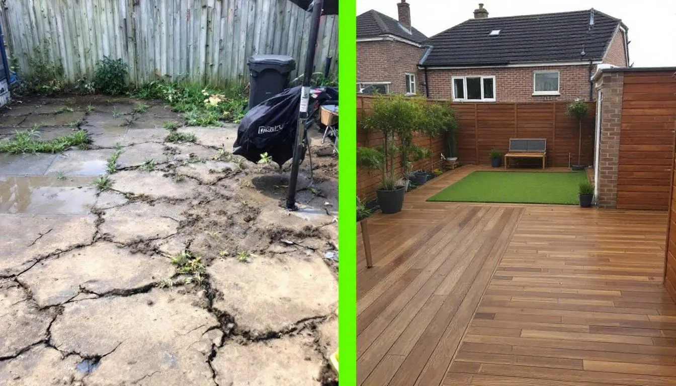 Before And After Images Depict A Stunning Transformation Of A Newcastle Garden Featuring A New Composite Decking Installation 1